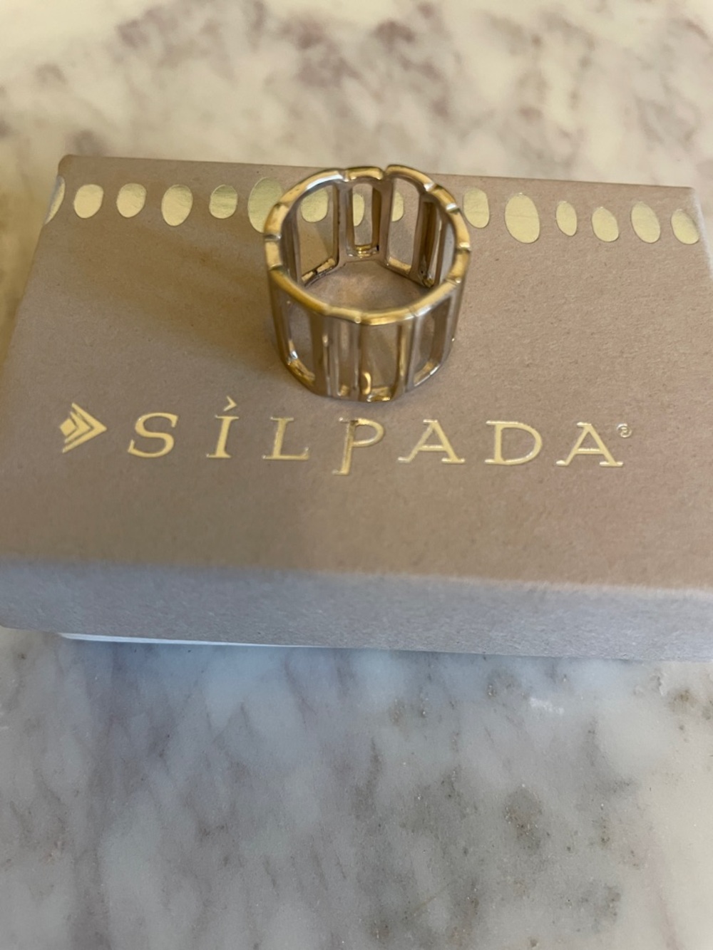 Silpada Silver and Gold Openwork Wide Band Ring